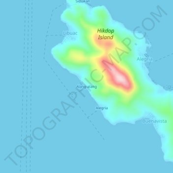 Alang-alangの地形図、標高、地勢
