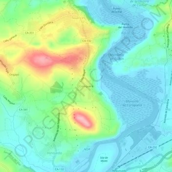 Cortigueraの地形図、標高、地勢
