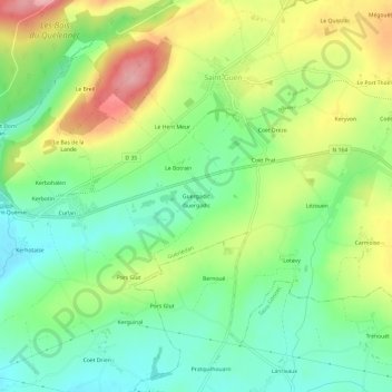 Guergadicの地形図、標高、地勢