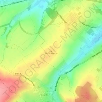 Mont Rignonの地形図、標高、地勢