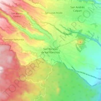 San Nicolás de los Ranchosの地形図、標高、地勢