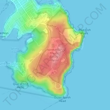 North Headの地形図、標高、地勢