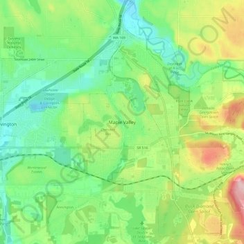 Maple Valleyの地形図、標高、地勢
