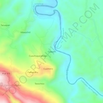 Coapanの地形図、標高、地勢