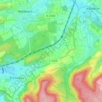 Wieslensdorfの地形図、標高、地勢