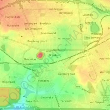 Boksburgの地形図、標高、地勢