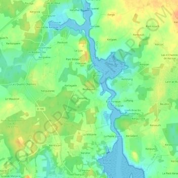 Kerhouantの地形図、標高、地勢