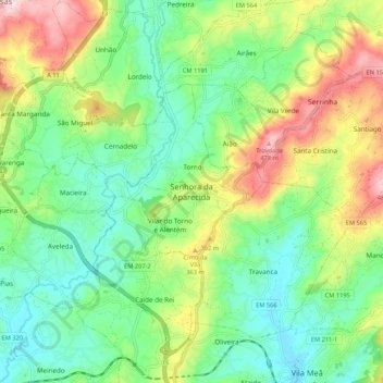 Senhora da Aparecidaの地形図、標高、地勢