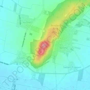 Benther Bergの地形図、標高、地勢