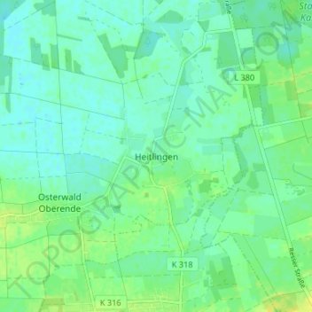 Heitlingenの地形図、標高、地勢