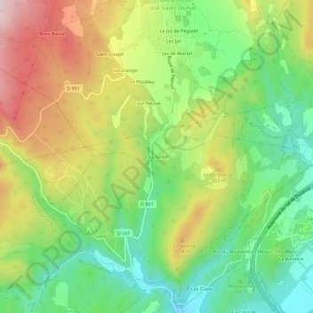 La Combeの地形図、標高、地勢