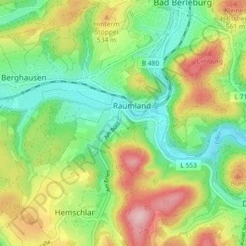 Markhausenの地形図、標高、地勢