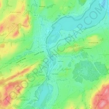 Gründlの地形図、標高、地勢