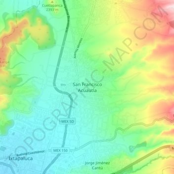 San Francisco Acuautlaの地形図、標高、地勢