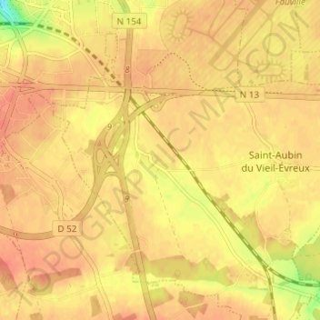 Le Coudrayの地形図、標高、地勢