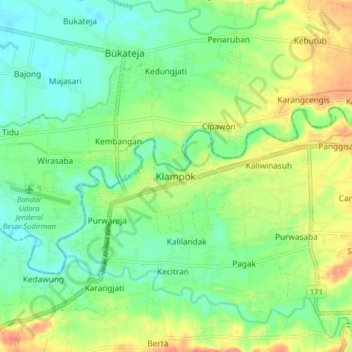 Klampokの地形図、標高、地勢