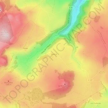 Anglardの地形図、標高、地勢