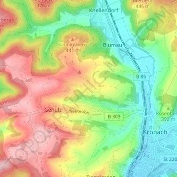 Seelachの地形図、標高、地勢