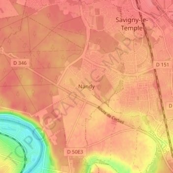 Nandyの地形図、標高、地勢