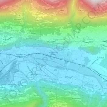 Poggiridenti Pianoの地形図、標高、地勢