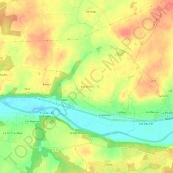 Les Zérosの地形図、標高、地勢