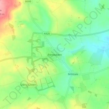 Pitmeddenの地形図、標高、地勢