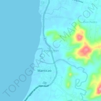 Linangkayanの地形図、標高、地勢