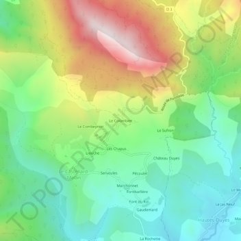 Le Colombierの地形図、標高、地勢