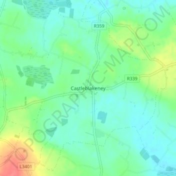 Castleblakeneyの地形図、標高、地勢