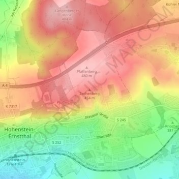 Zechenbergの地形図、標高、地勢