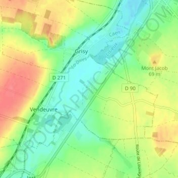 Morièresの地形図、標高、地勢