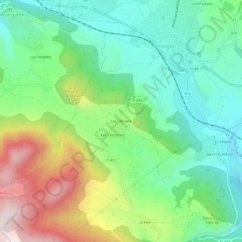 Les Olliviersの地形図、標高、地勢