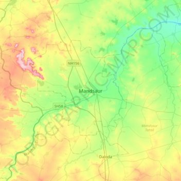 Mandsaurの地形図、標高、地勢