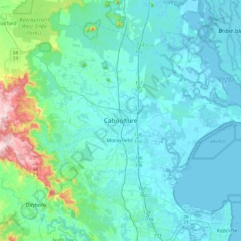 Cabooltureの地形図、標高、地勢