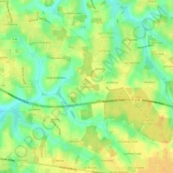 Chevinièreの地形図、標高、地勢