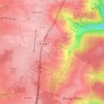 Le Grand Hongreauxの地形図、標高、地勢