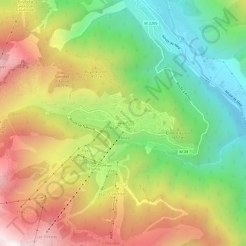 Auronの地形図、標高、地勢