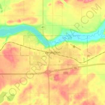 Vermilionの地形図、標高、地勢