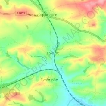 Colefordの地形図、標高、地勢