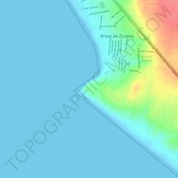 Punta Zicatelaの地形図、標高、地勢