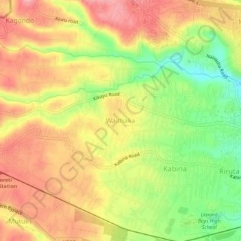 Waithakaの地形図、標高、地勢