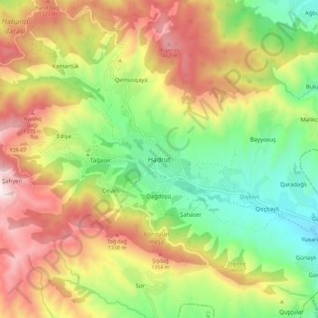Hadrutの地形図、標高、地勢