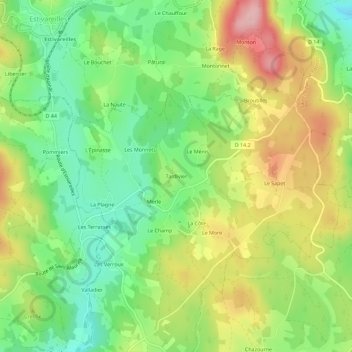 Tardivierの地形図、標高、地勢