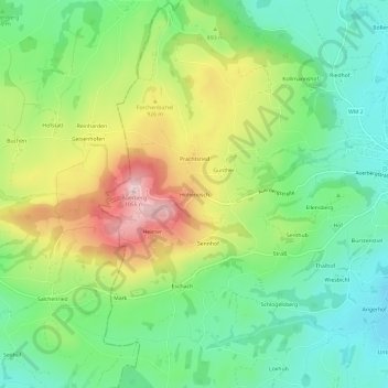 Hohenöschの地形図、標高、地勢