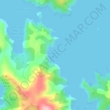 Smokehouse Bayの地形図、標高、地勢