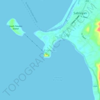 Poblacionの地形図、標高、地勢