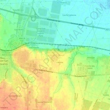 Fontana Pradosaの地形図、標高、地勢