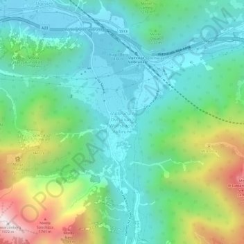 Valbrunaの地形図、標高、地勢