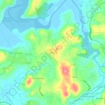Setiénの地形図、標高、地勢