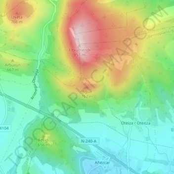 Aguaの地形図、標高、地勢